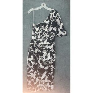 Do+Be Dress‎ Womens Medium Black One Shoulder Faux Wrap Floral Classy Cocktail